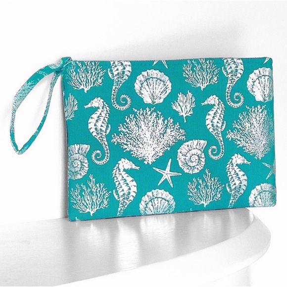 Handbags - Trendy Sea Life Teal Turquoise Clutch Bag Wristlet BBQ Pouch Bag